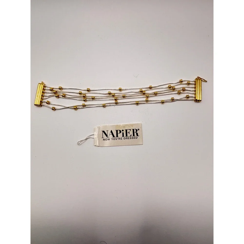 Napier Multi Strand Liquid Silver Gold Tone Bead‎ Bracelet 7 Inch Mixed Metal